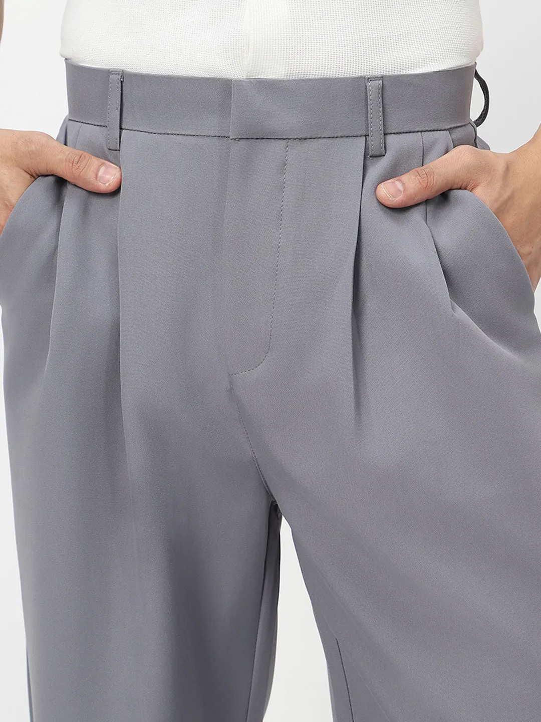 Men's Grey Loose Baggy Fit Solid Korean Trousers Stretchable