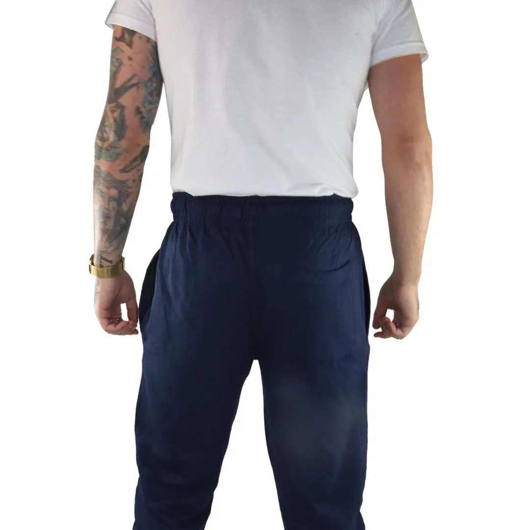 Mens Navy Joggers Lounge Pants Elasticated Pockets Gym Training Sports Casual