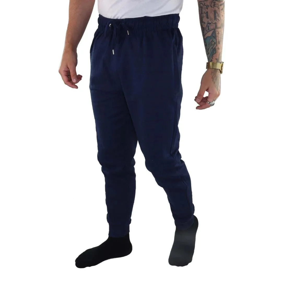 Mens Navy Joggers Lounge Pants Elasticated Pockets Gym Training Sports Casual