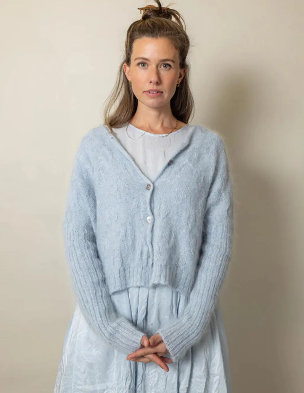 Mohair and merino diamond crop cardi