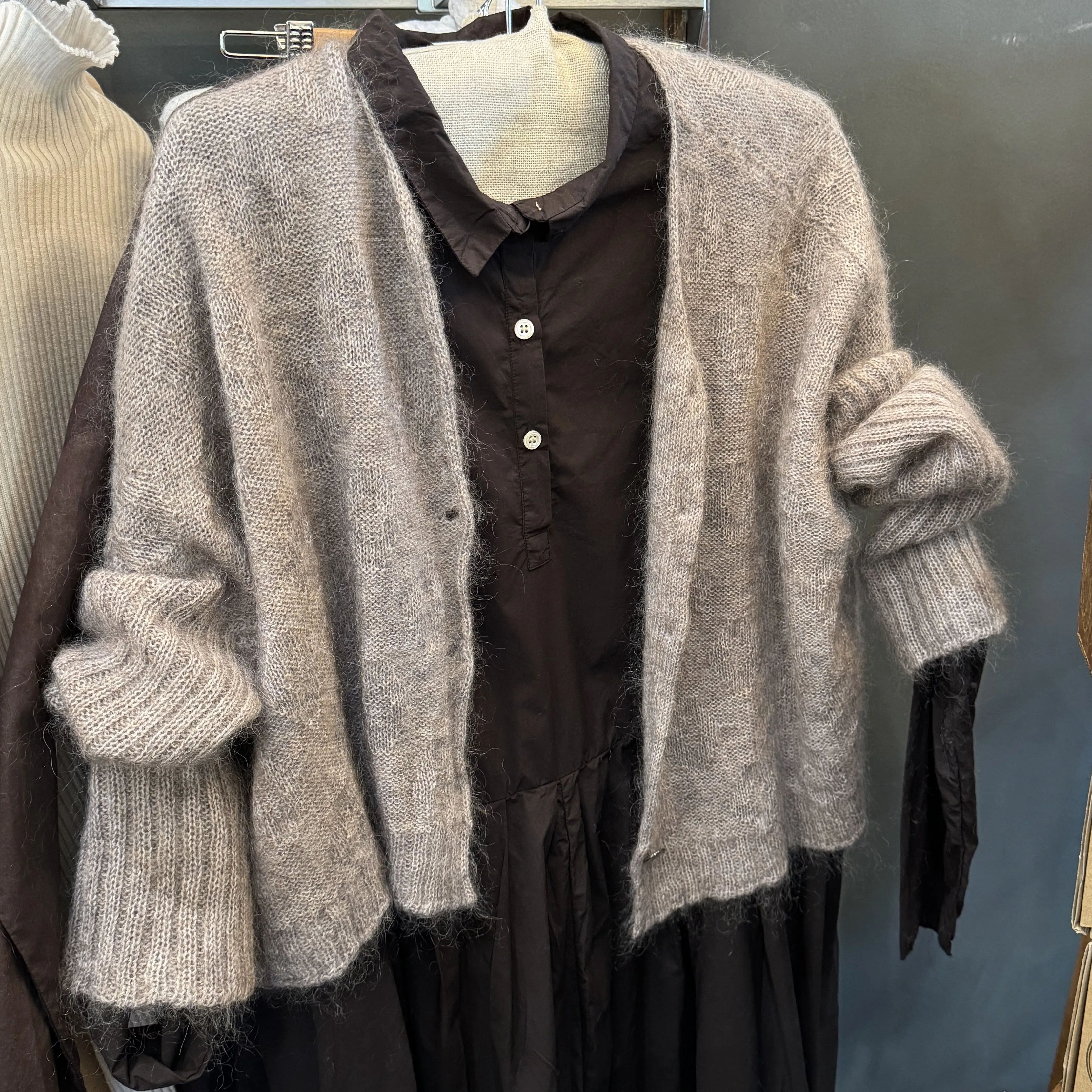 Mohair and merino diamond crop cardi