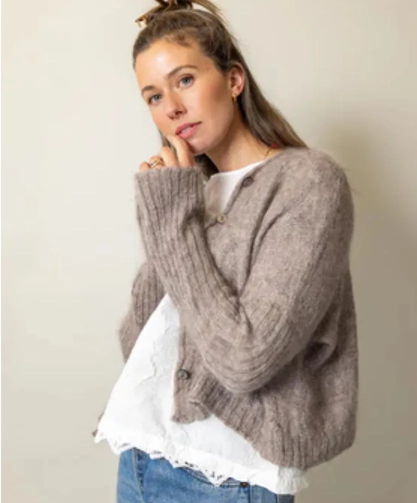Mohair and merino diamond crop cardi