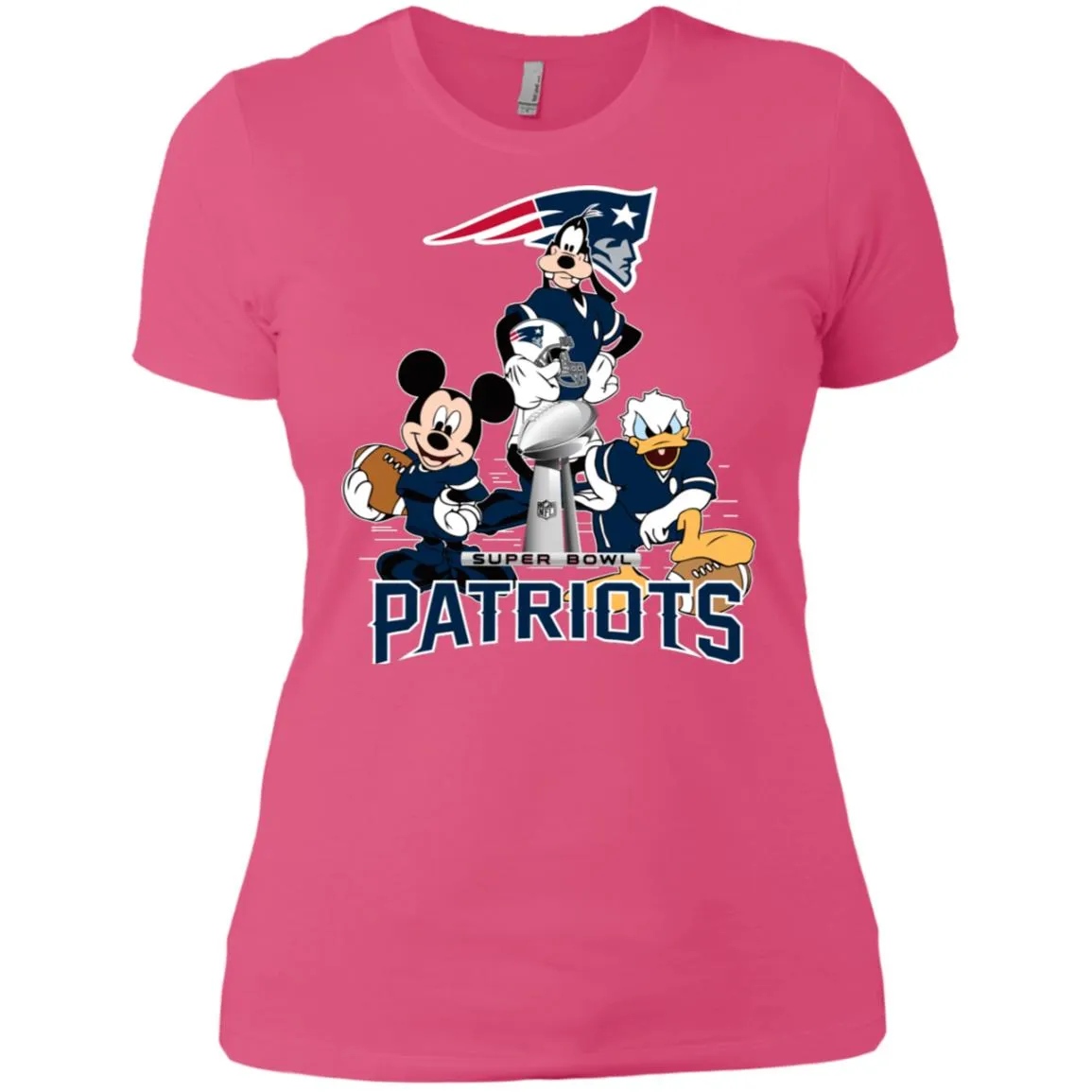 Nfl - New England Patriots Donald Duck Goofy Mickey Mouse Super Bowl 2019 Football Women Cotton T-Shirt
