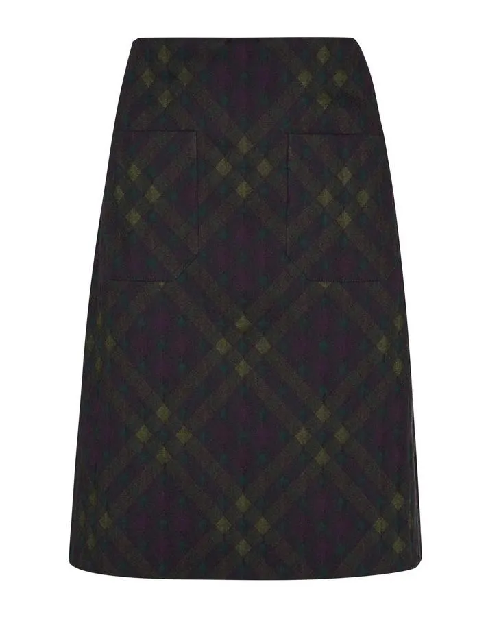 Olive Check A-Line Skirt