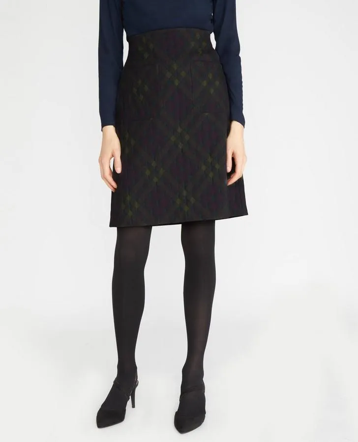Olive Check A-Line Skirt