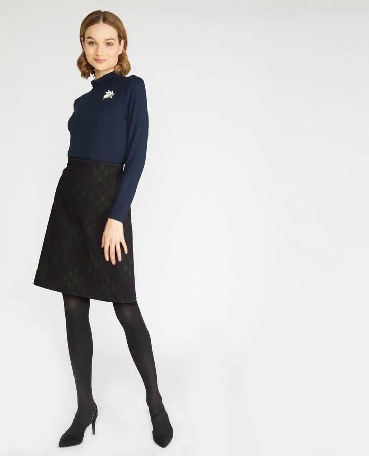 Olive Check A-Line Skirt
