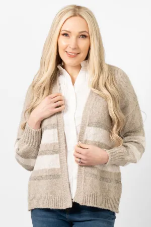 Paris Wool Blend Cardigan - Beige/Cream/Gold, Striped