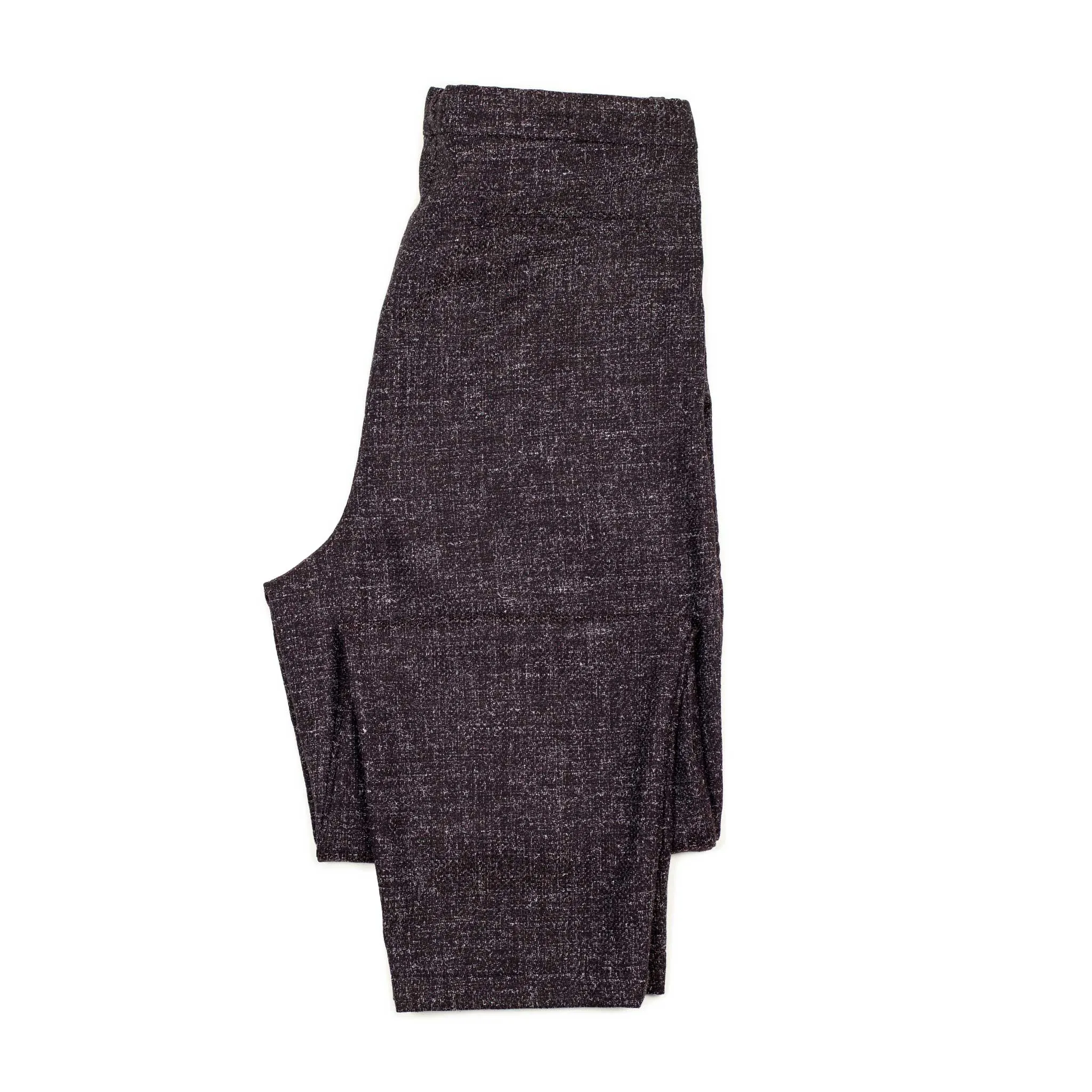 Pleated drawstring trousers in brown, navy and white speckled wool