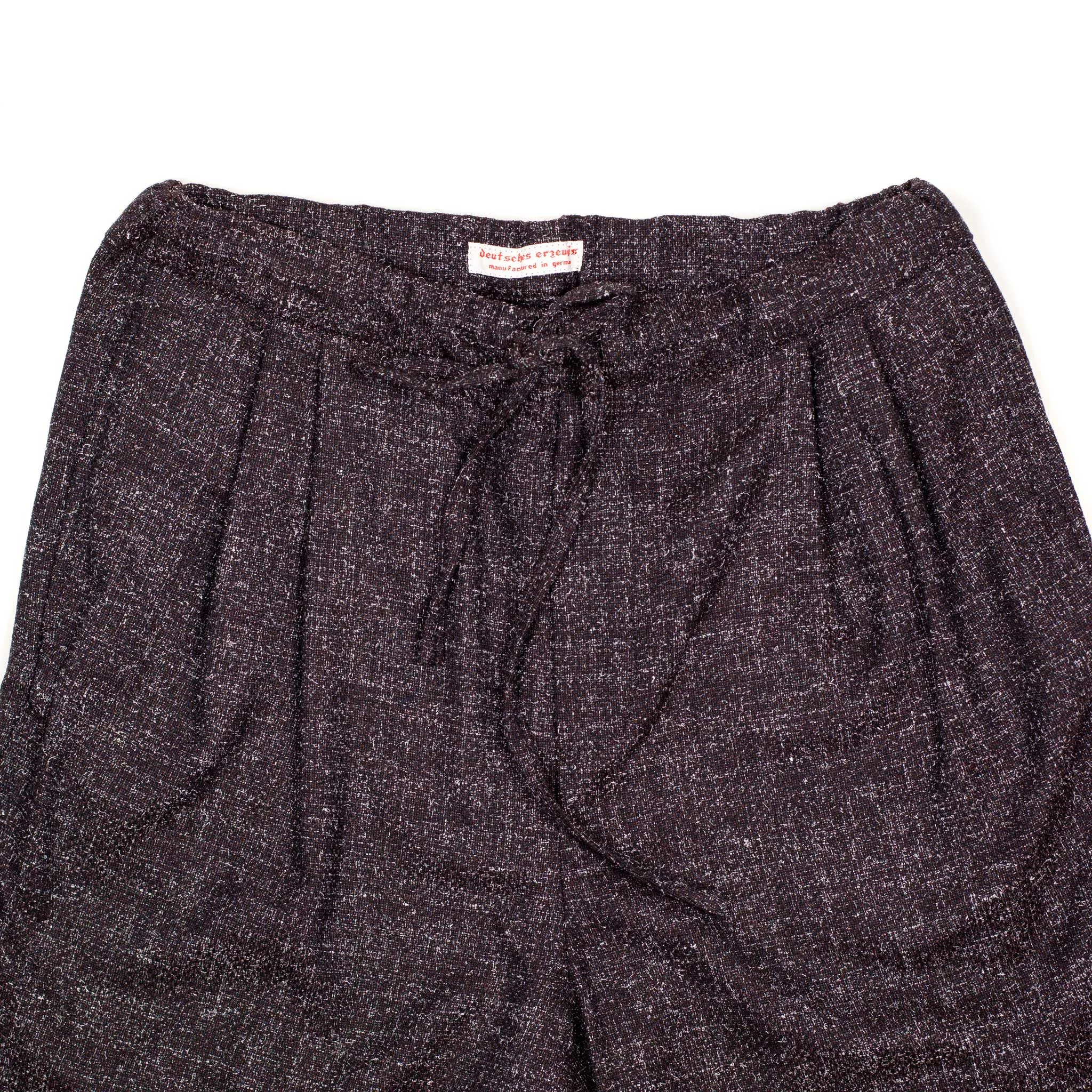 Pleated drawstring trousers in brown, navy and white speckled wool