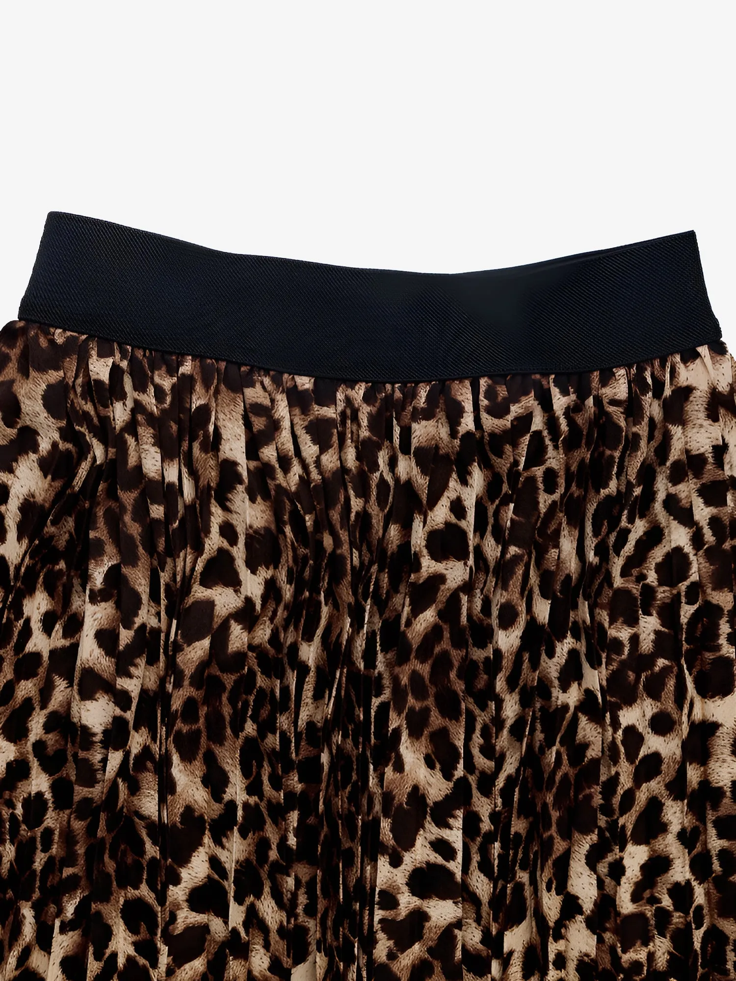 Pleated Leopard Elastic Waist Midi A-Line Casual Skirt