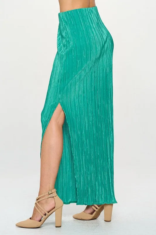 Plisse Maxi Skirt with Slit