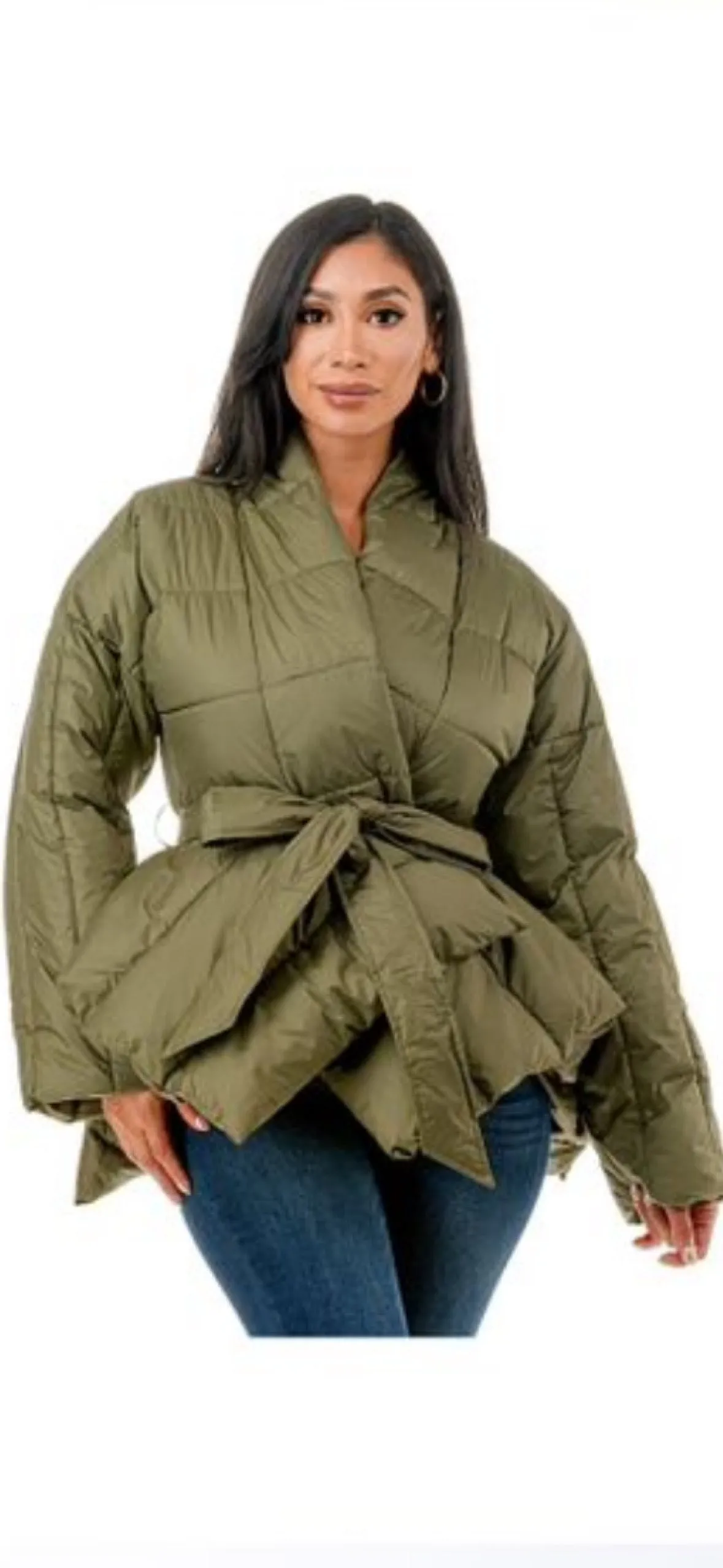 Puffer & Peplum  Belted Jacket (Olive)