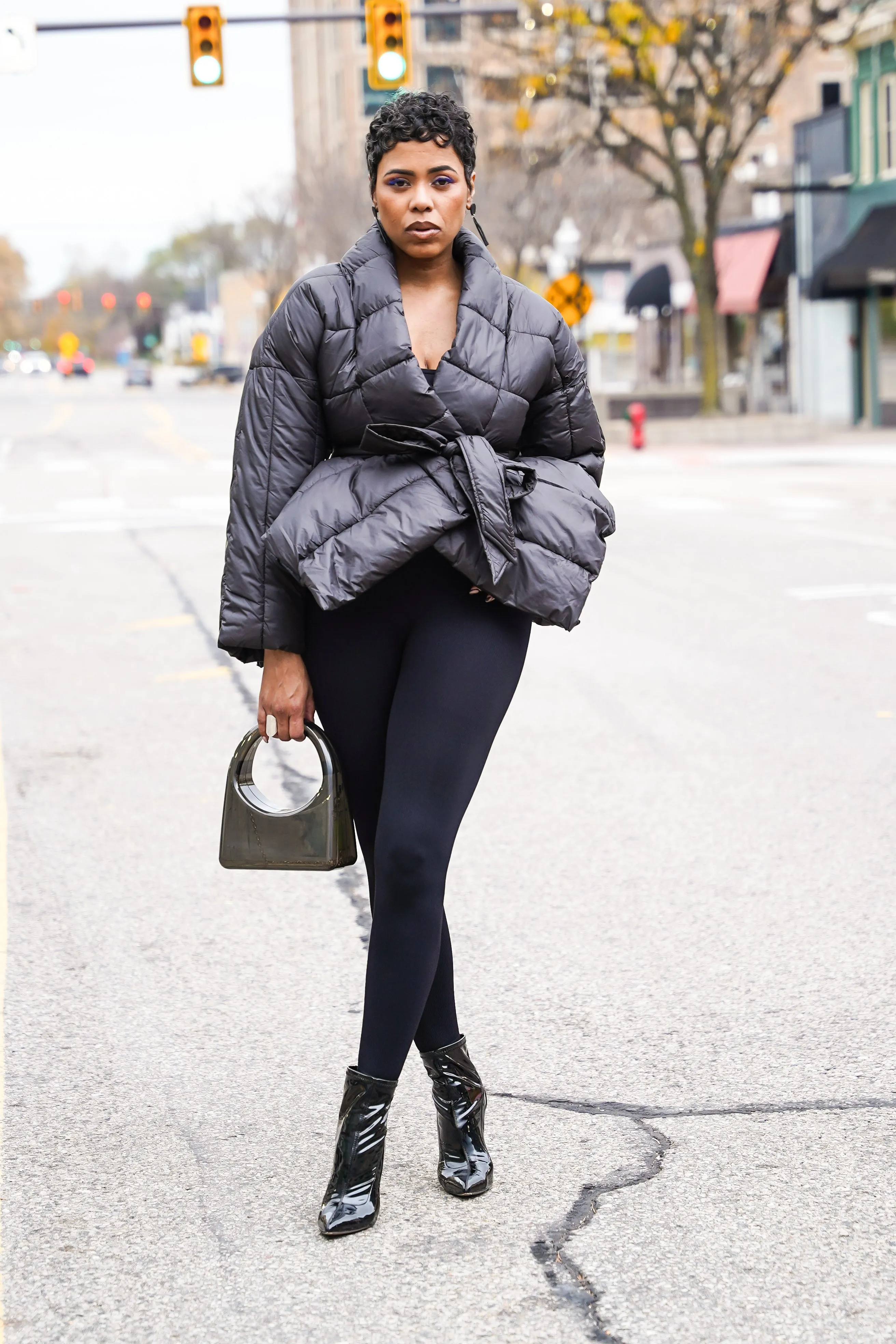 Puffer & Peplum  Belted Jacket (Olive)