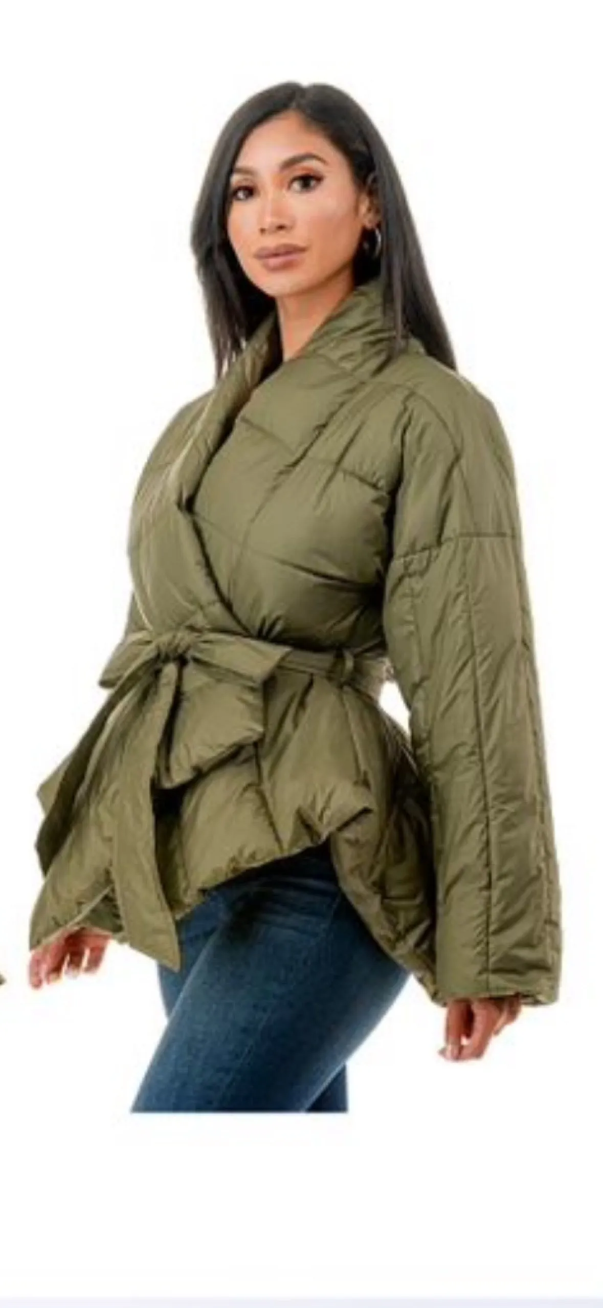 Puffer & Peplum  Belted Jacket (Olive)