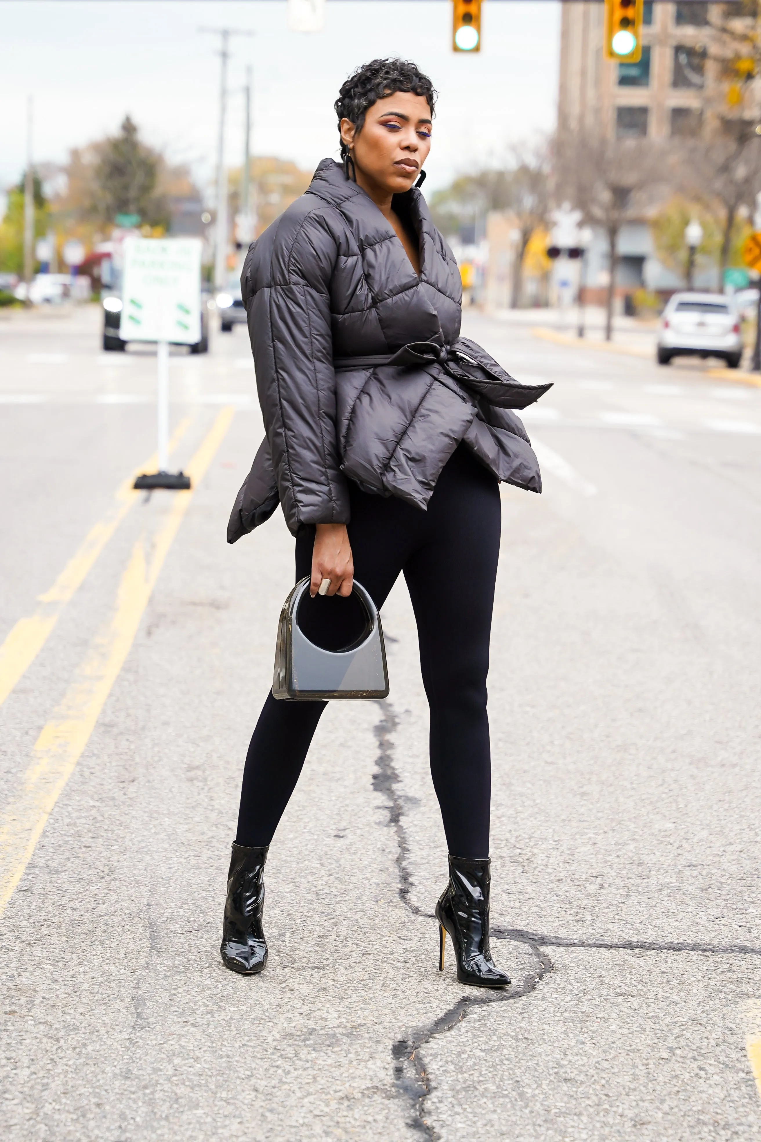 Puffer & Peplum  Belted Jacket (Olive)