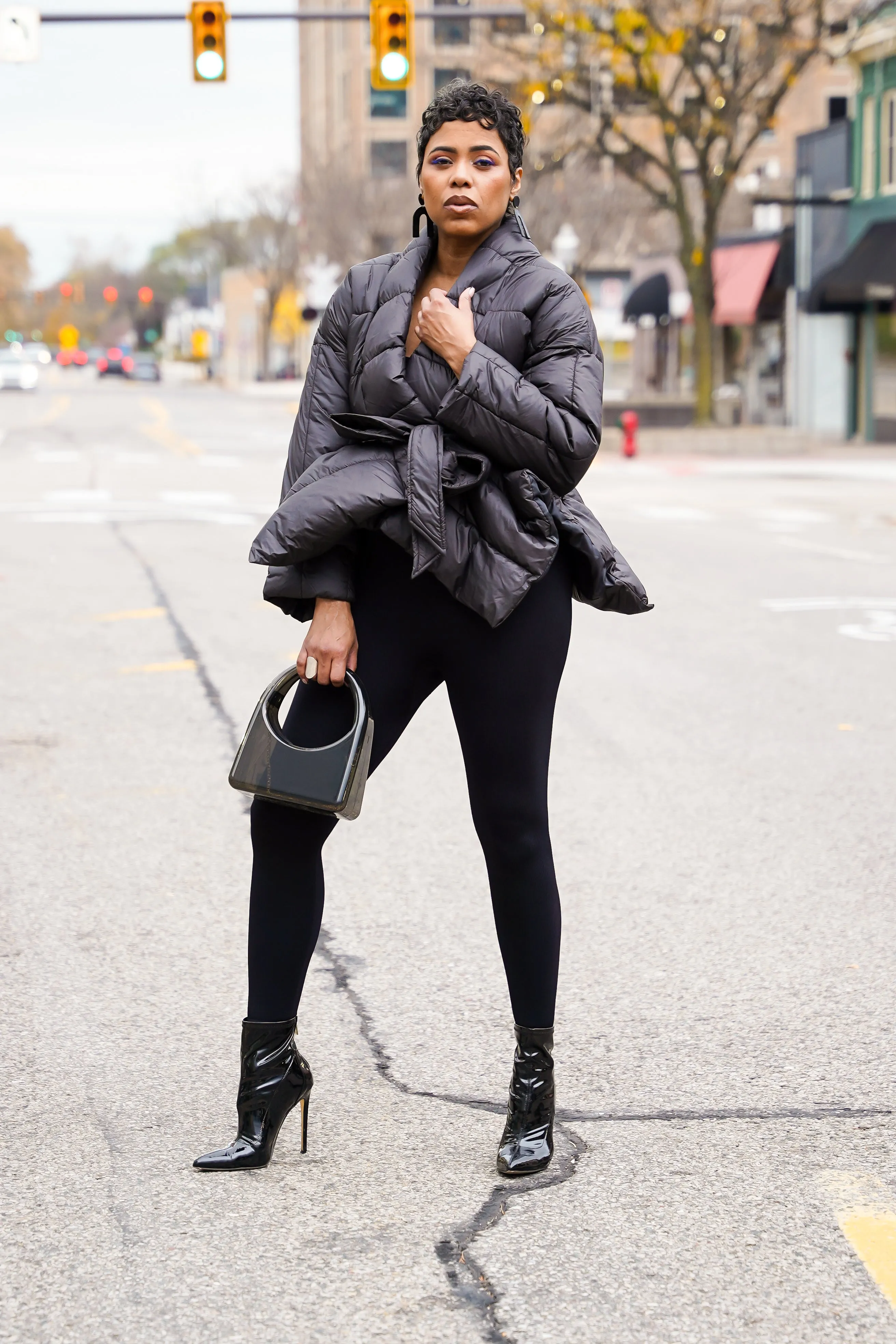 Puffer & Peplum  Belted Jacket (Olive)