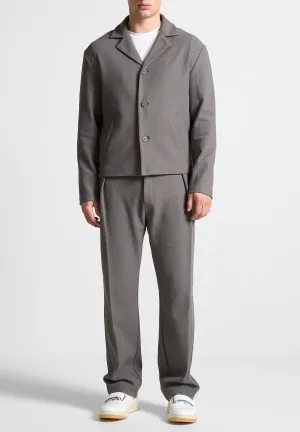 Relaxed Fit Twill Pleated Tailored Trousers - Grey