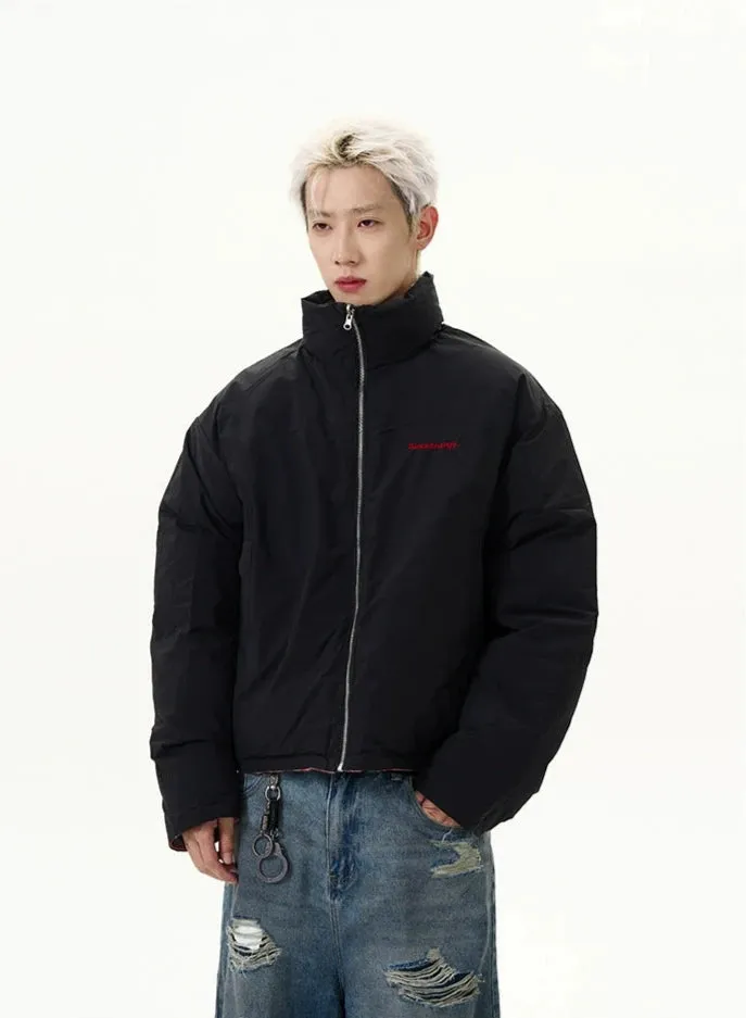 Reversible Plaid Puffer Zip Jacket