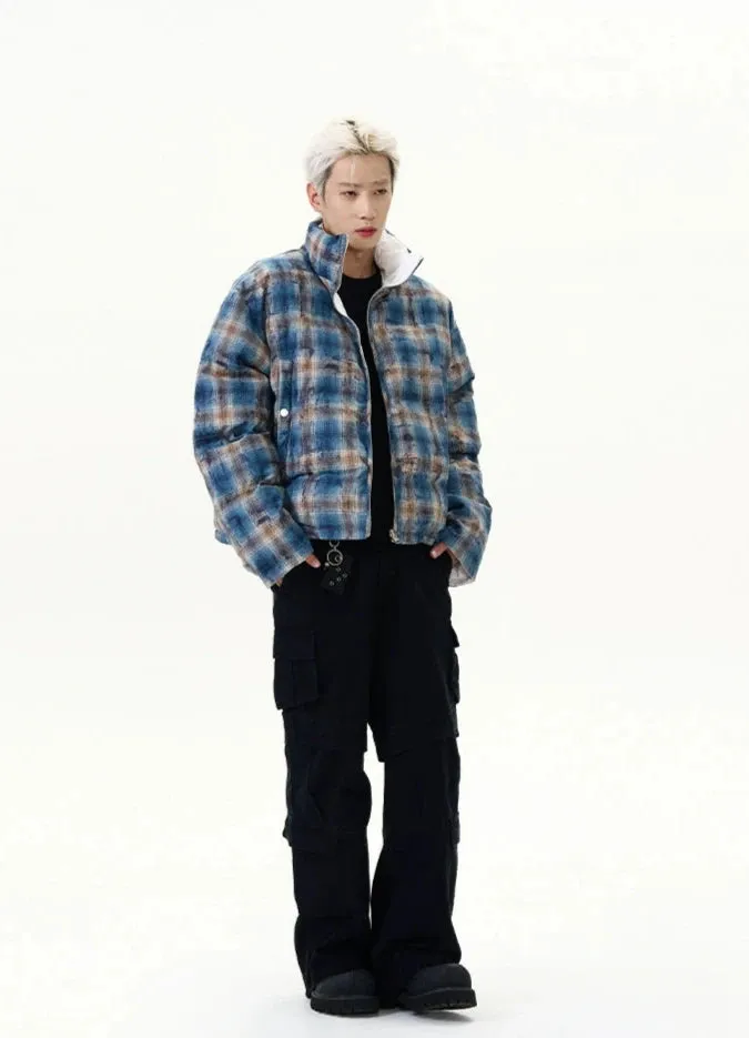 Reversible Plaid Puffer Zip Jacket