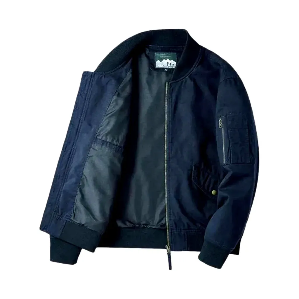 Rubber hem casual men's jean bomber jacket