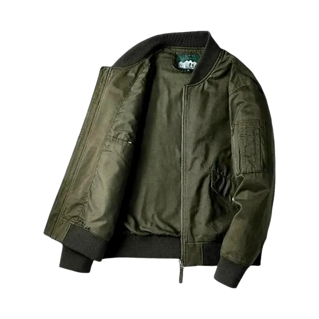 Rubber hem casual men's jean bomber jacket
