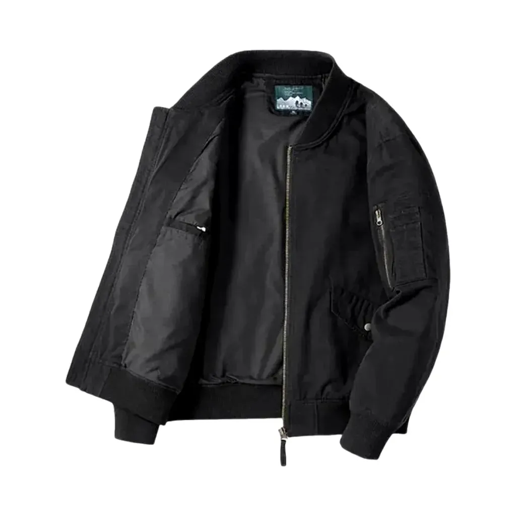 Rubber hem casual men's jean bomber jacket
