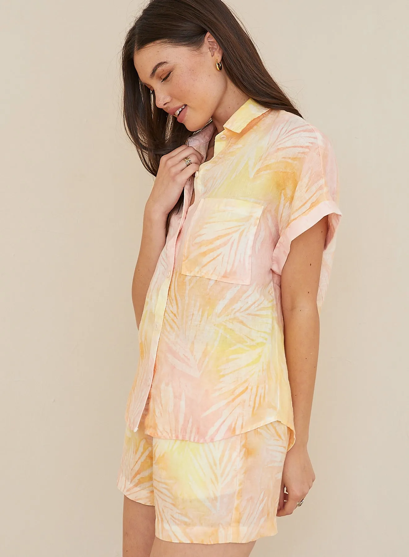 Ruffle Waist Short - Sunset Palm Print