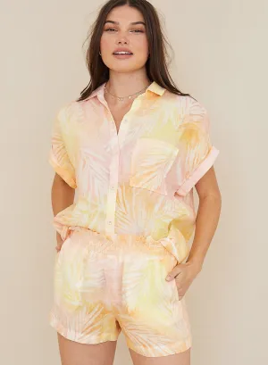 Ruffle Waist Short - Sunset Palm Print
