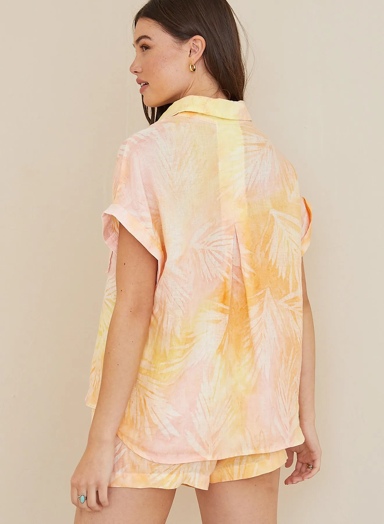 Ruffle Waist Short - Sunset Palm Print