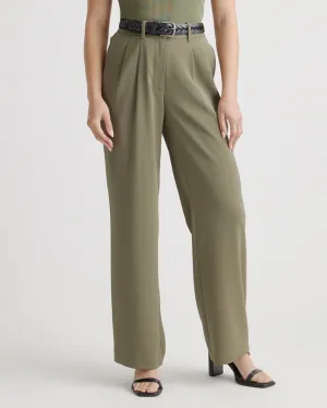 Stretch Crepe Pleated Wide Leg Pants
