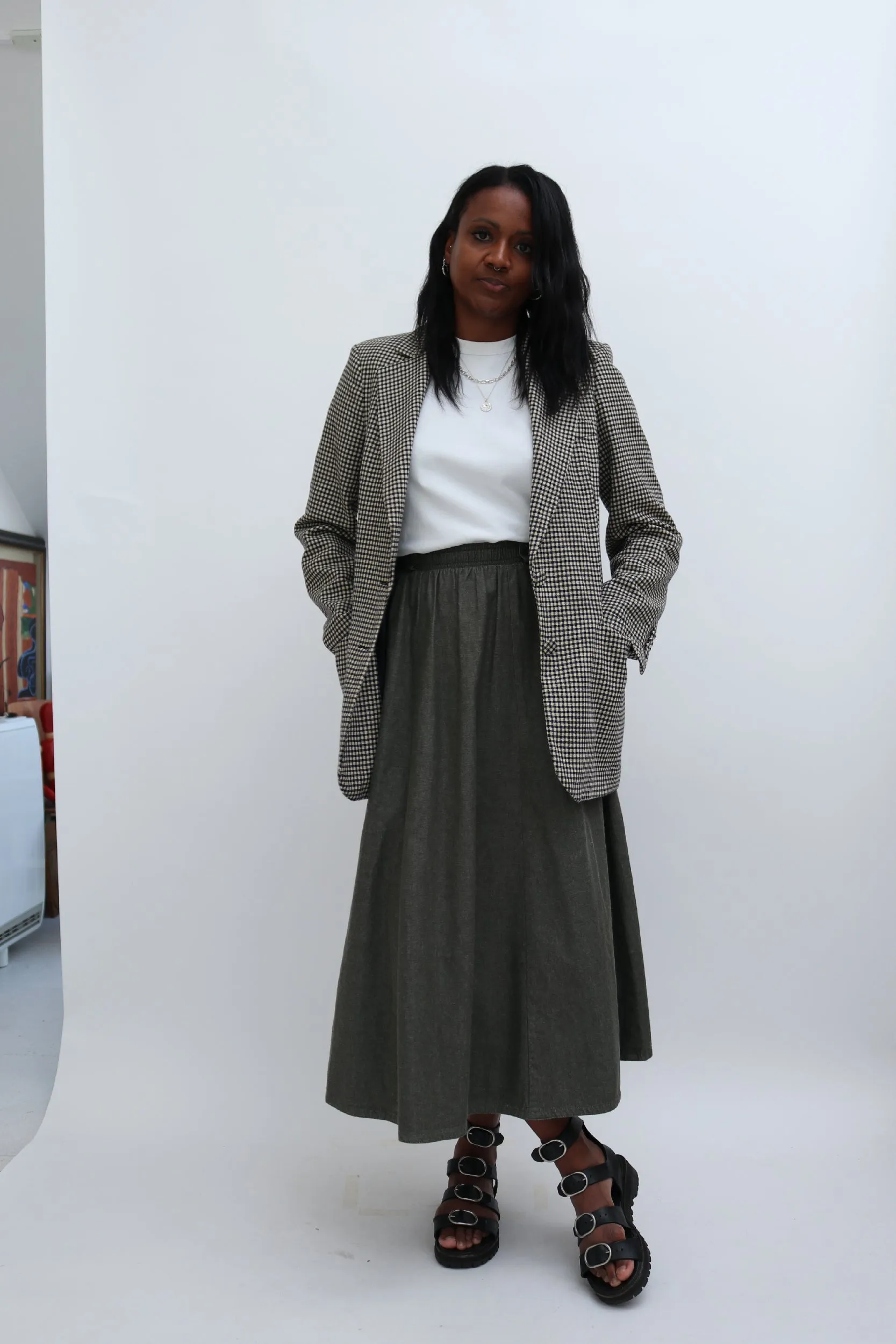 VINTAGE A-LINE MIDI SKIRT