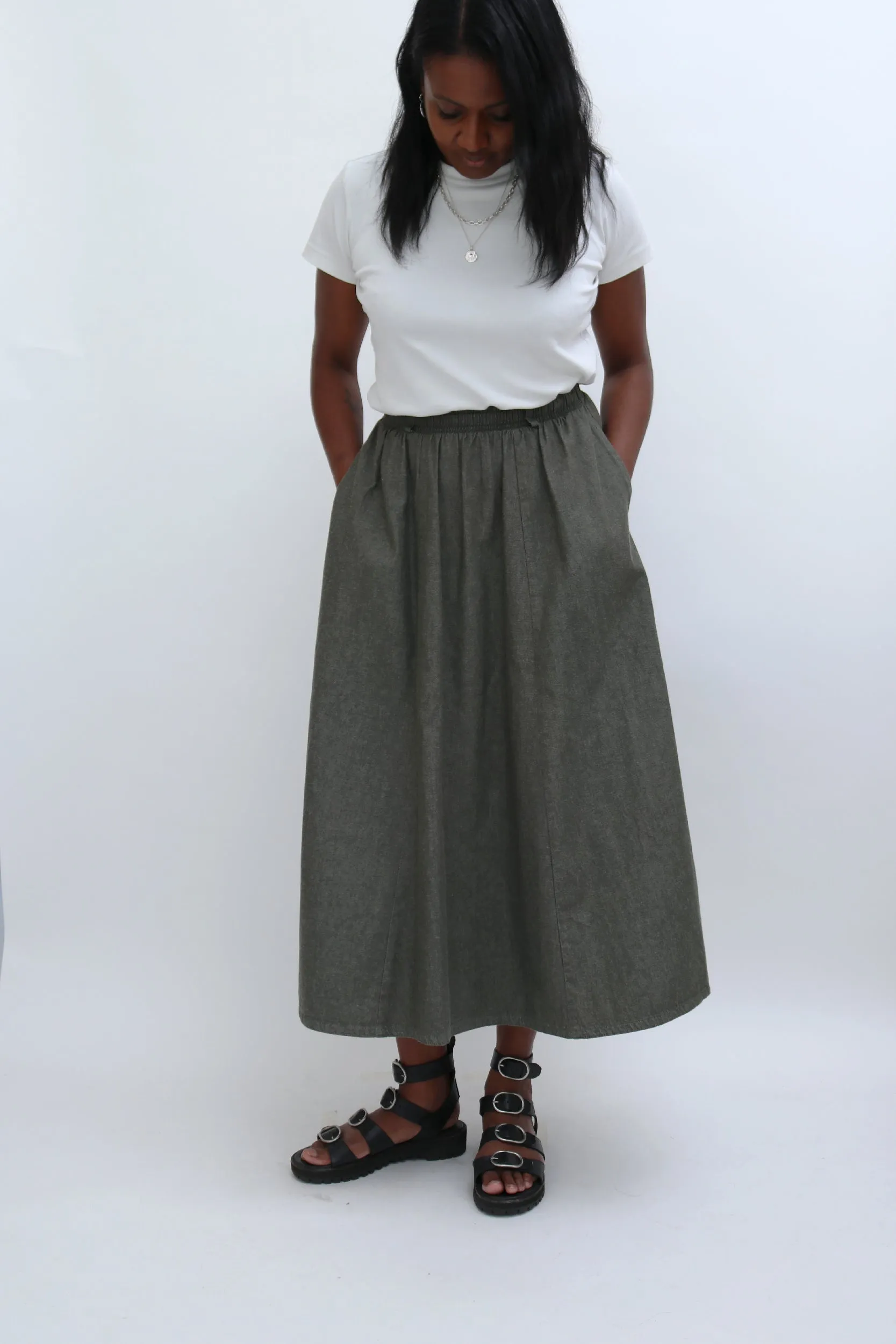 VINTAGE A-LINE MIDI SKIRT