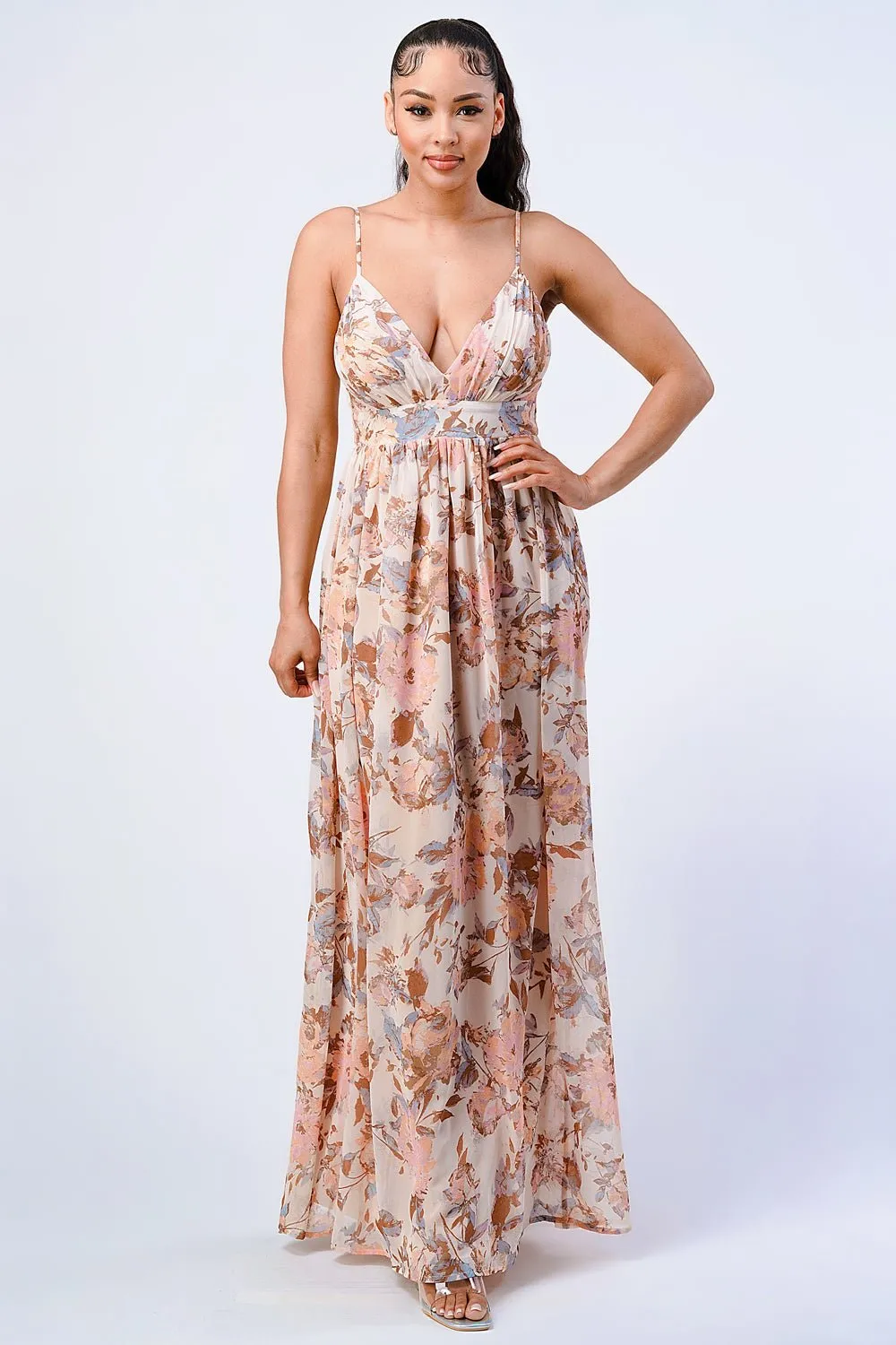 Vintage Chiffon Fit and Flare Maxi Dress in Blush