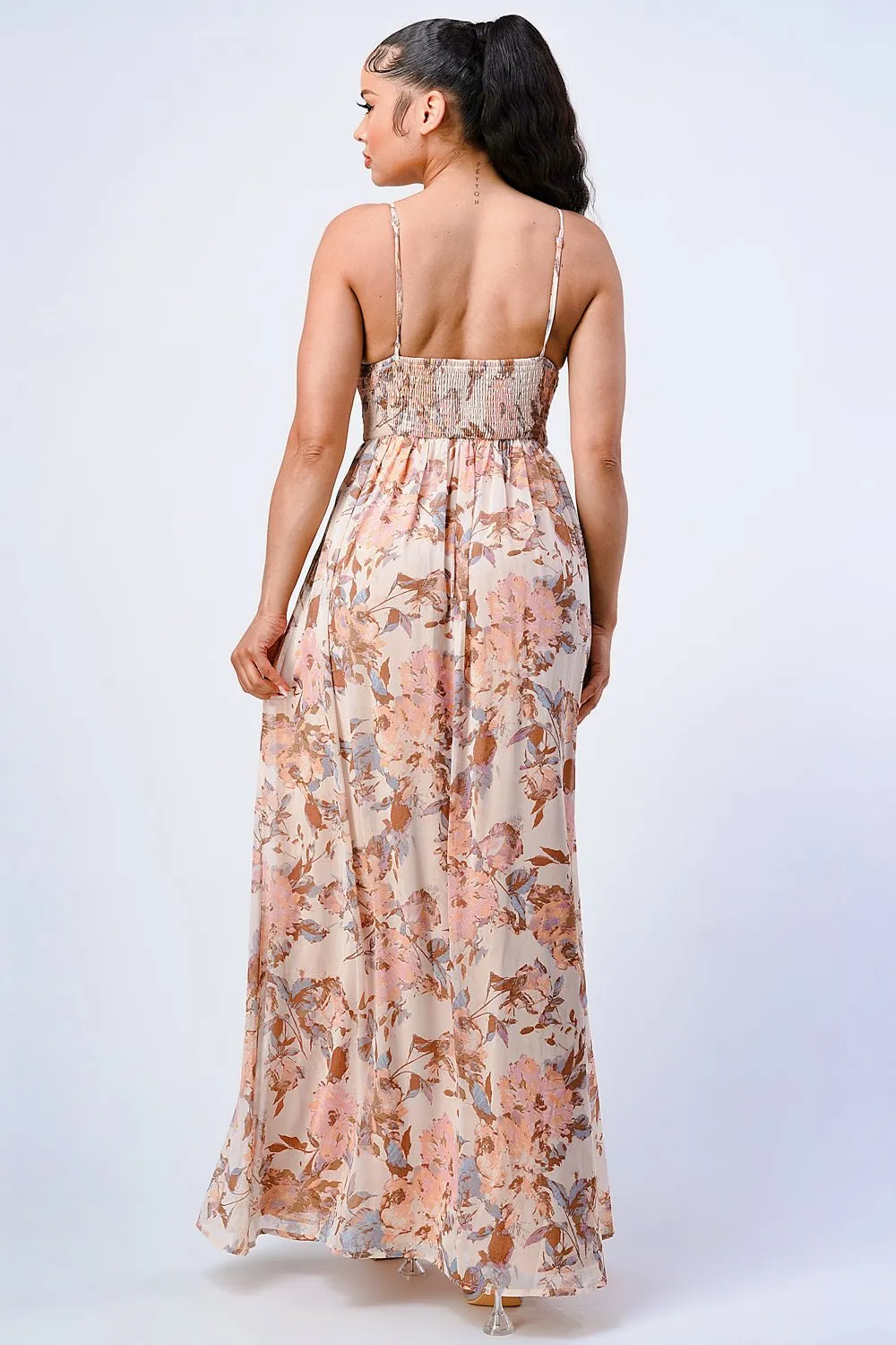 Vintage Chiffon Fit and Flare Maxi Dress in Blush