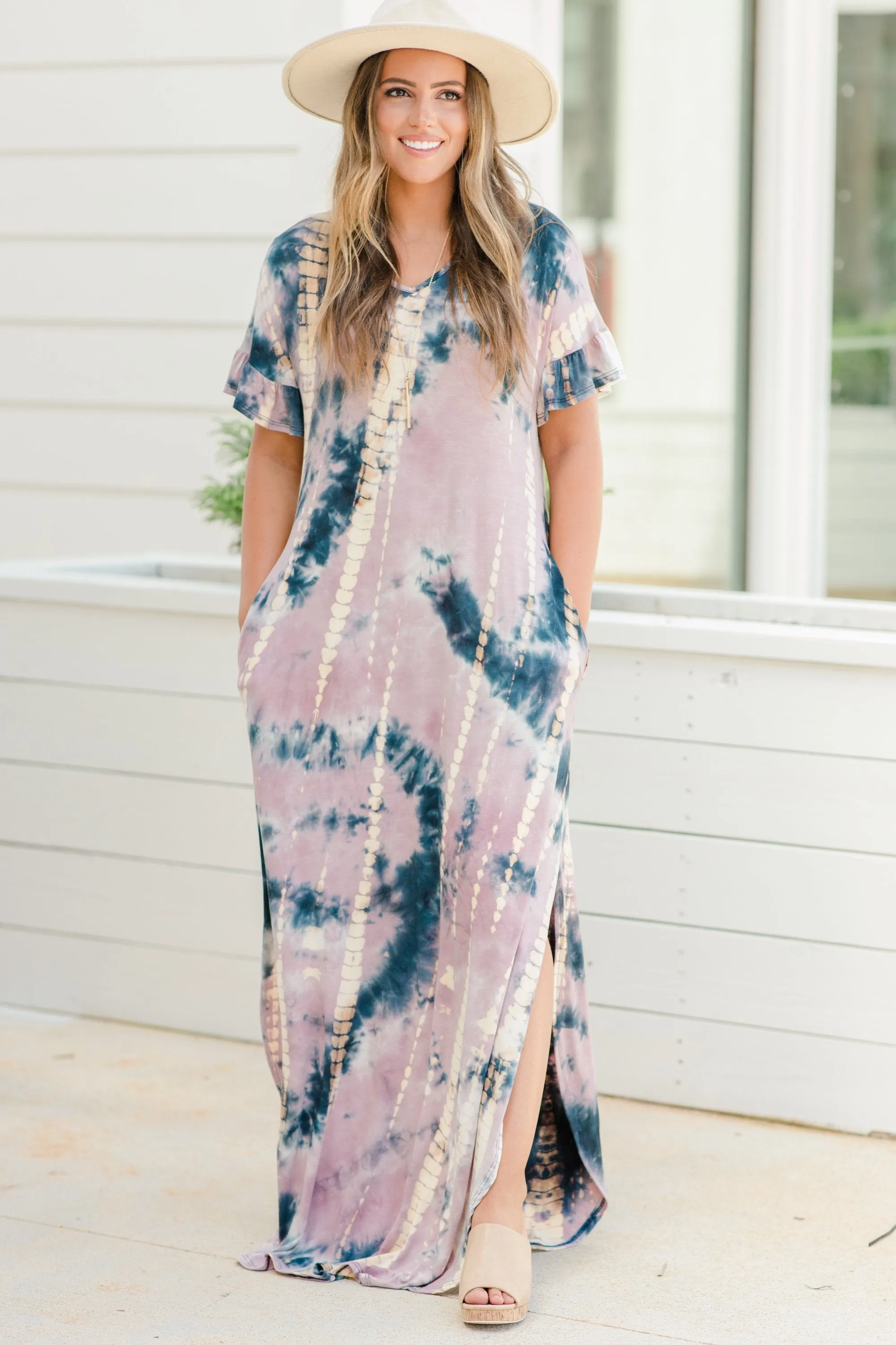 What You Need Mauve Pink Tie Dye Maxi Dress