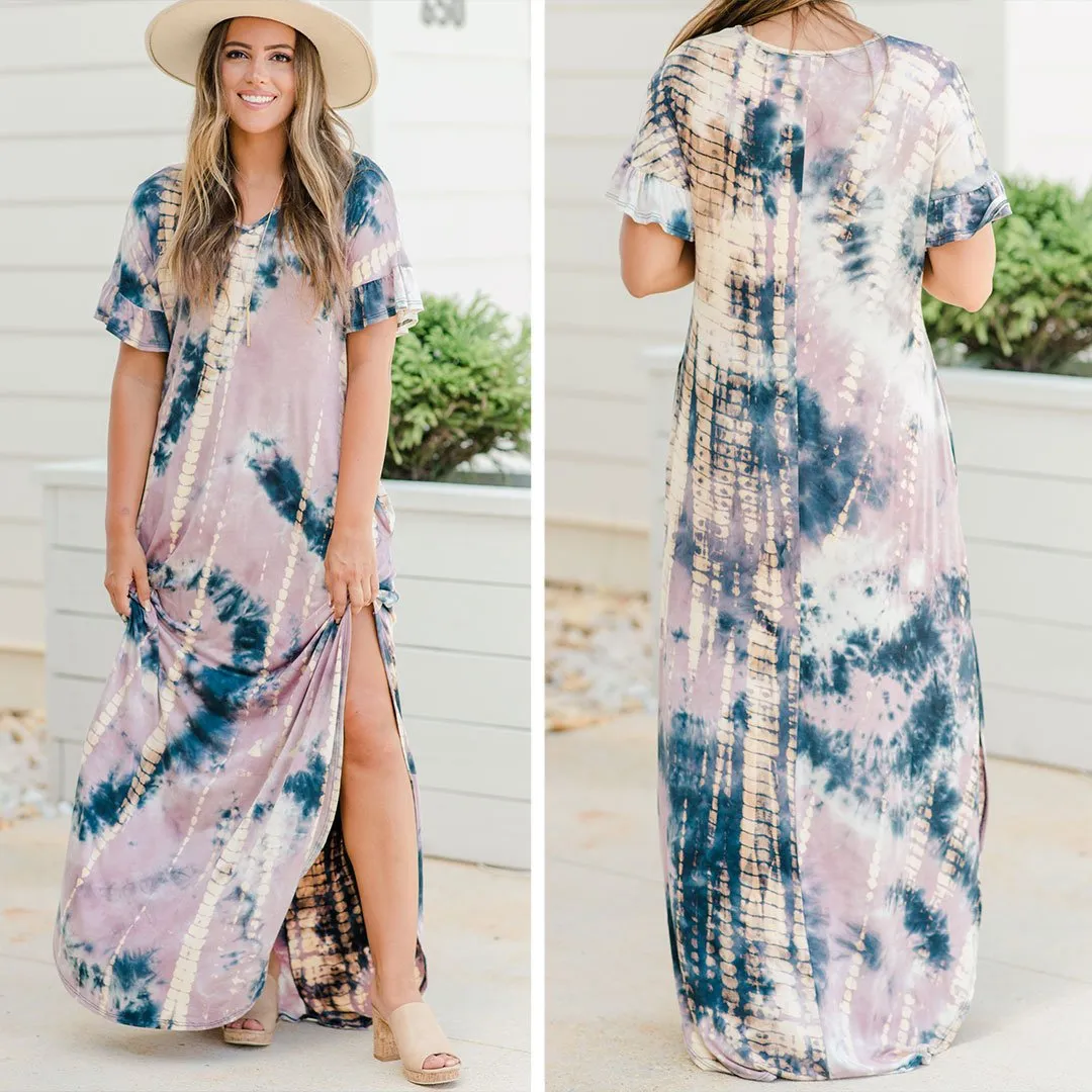 What You Need Mauve Pink Tie Dye Maxi Dress