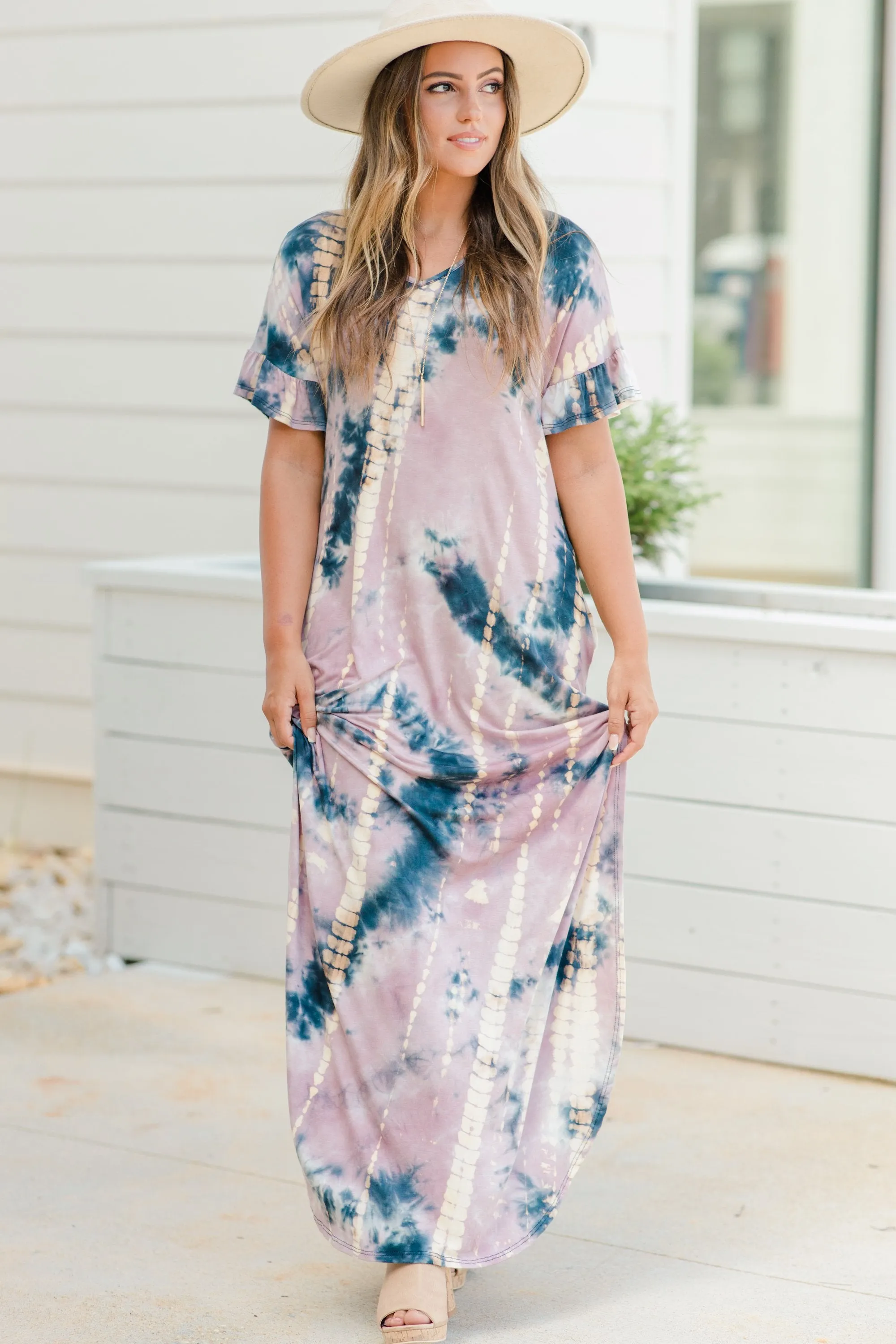 What You Need Mauve Pink Tie Dye Maxi Dress