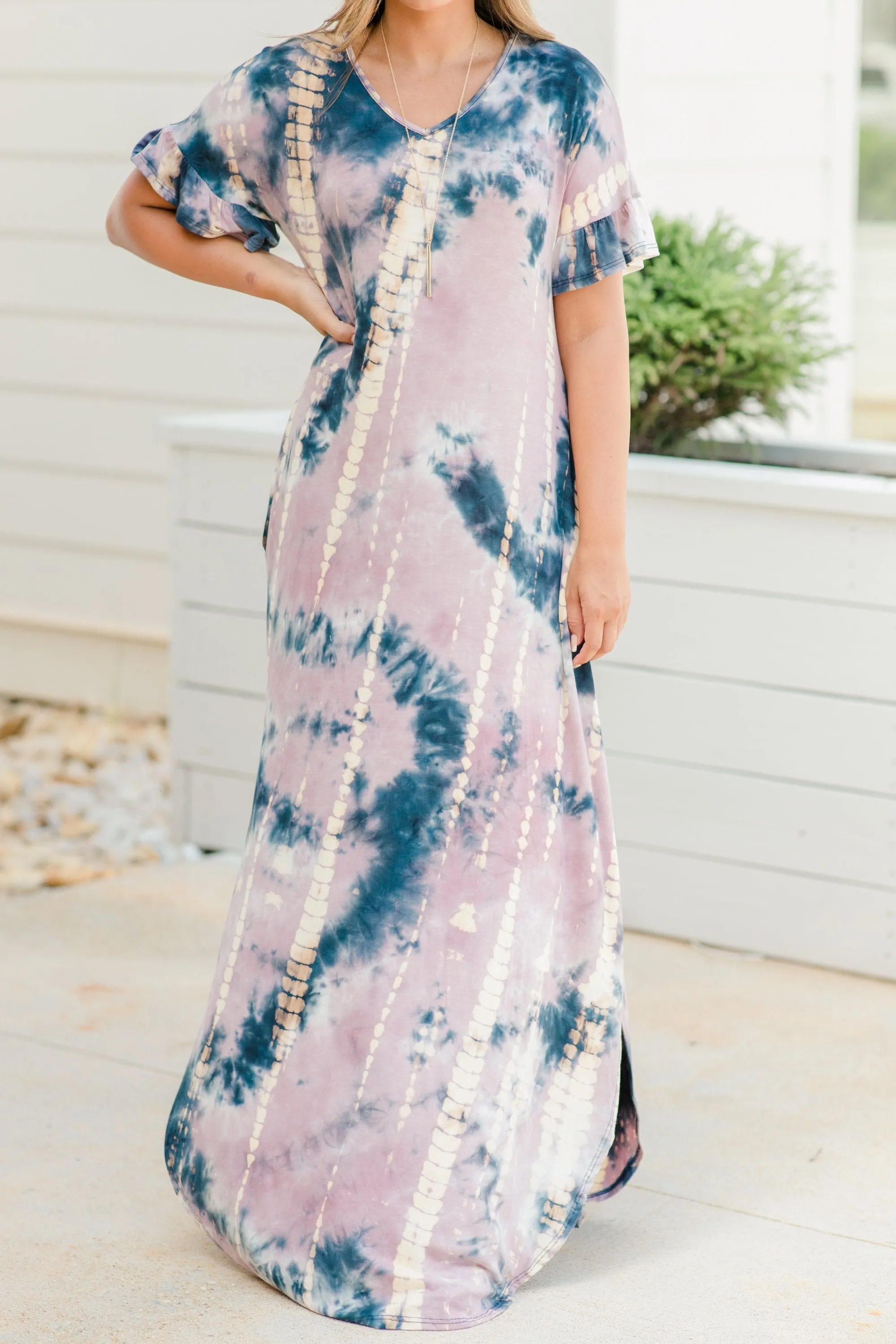 What You Need Mauve Pink Tie Dye Maxi Dress