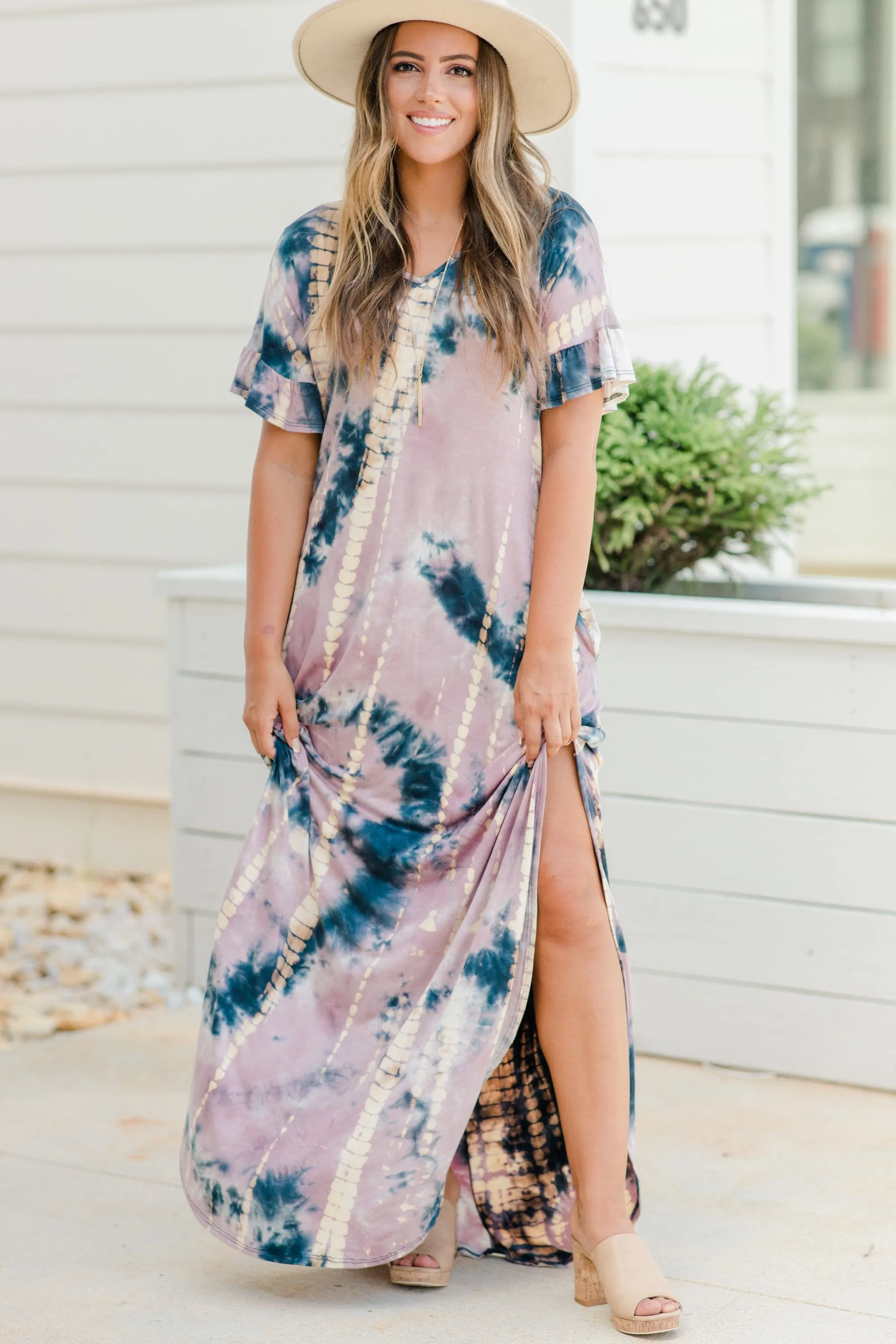 What You Need Mauve Pink Tie Dye Maxi Dress