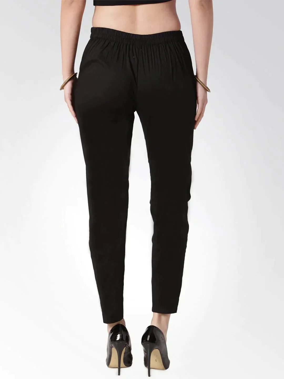 Women Black Smart Slim Fit Solid Regular Trousers