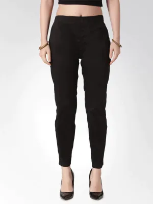 Women Black Smart Slim Fit Solid Regular Trousers