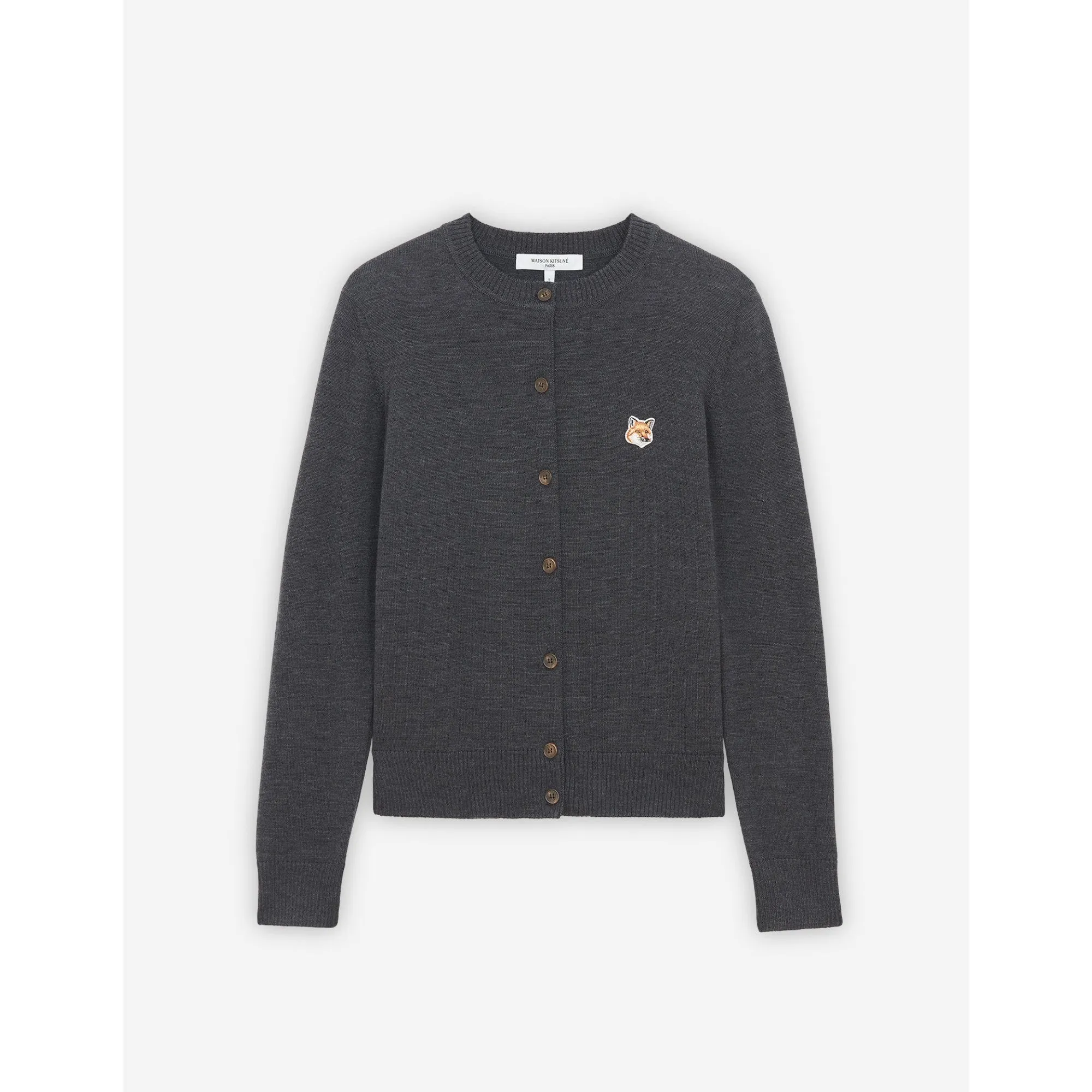 Women Fox Head Patch Adjusted R-Neck Cardigan - Anthracite Melange