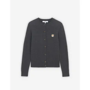 Women Fox Head Patch Adjusted R-Neck Cardigan - Anthracite Melange