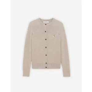 Women Fox Head Patch Adjusted R-Neck Cardigan - Beige Melange