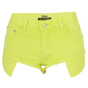 Women's Hem Exposes Pocket Loose Light Yellow Denim Shorts