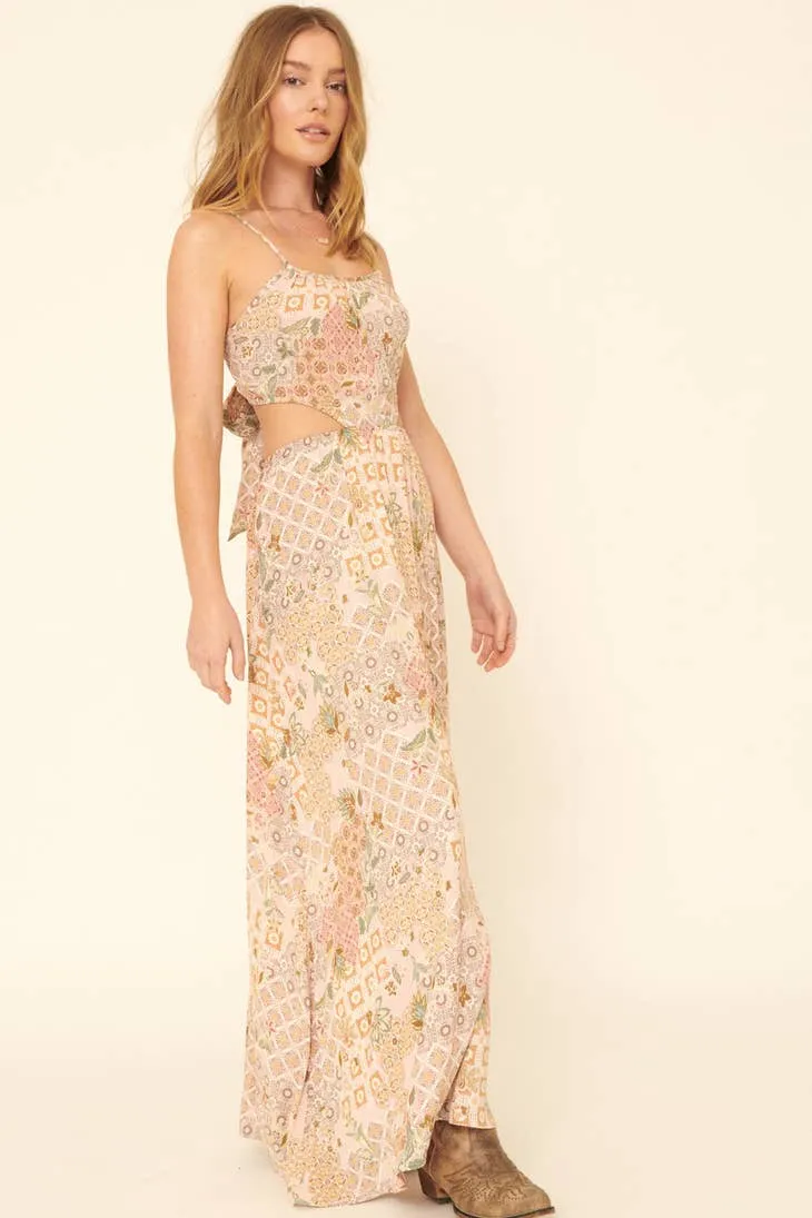 Women's Promesa USA Floral Patch Straight Neck Cami Cutout Maxi Dress