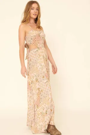Women's Promesa USA Floral Patch Straight Neck Cami Cutout Maxi Dress