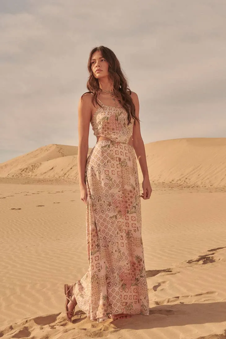 Women's Promesa USA Floral Patch Straight Neck Cami Cutout Maxi Dress