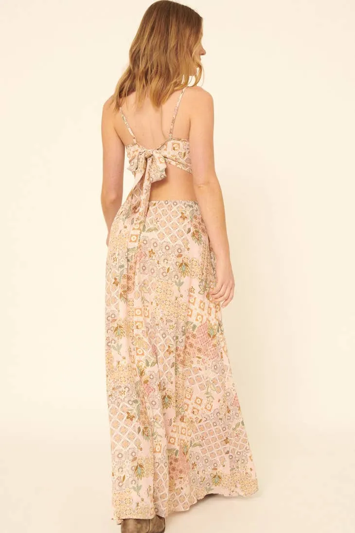 Women's Promesa USA Floral Patch Straight Neck Cami Cutout Maxi Dress