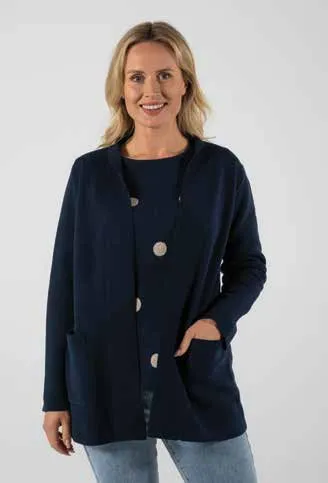 Wool Blend Edge To Edge Knit Cardigan - Navy